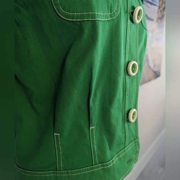 ANN TRINITY vintage green jean jacket size M with white/green oversized buttons - Picture 6 of 9